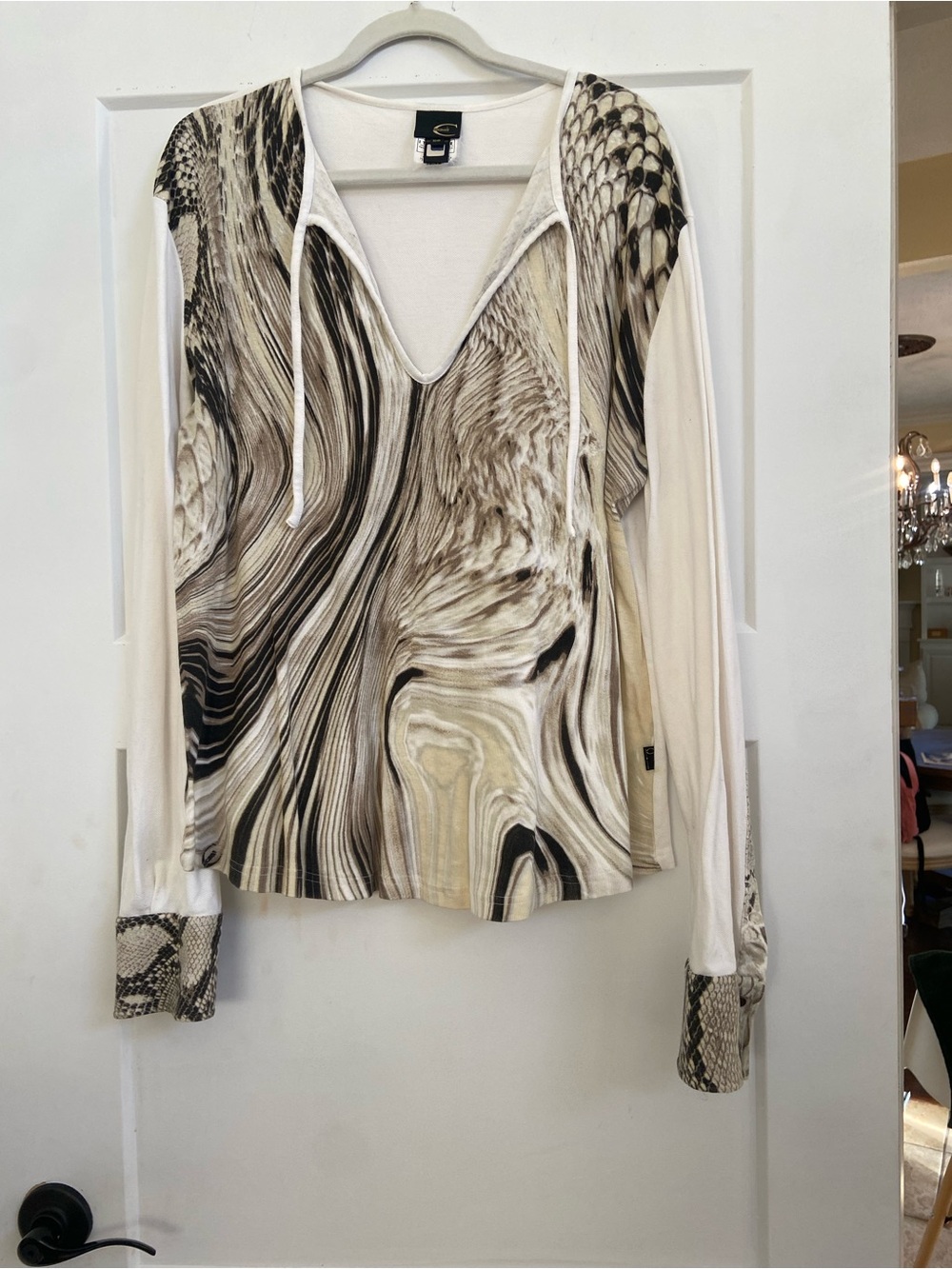 Just Cavalli Vintage mens Beige and Black Swirl V-Neck Tunic